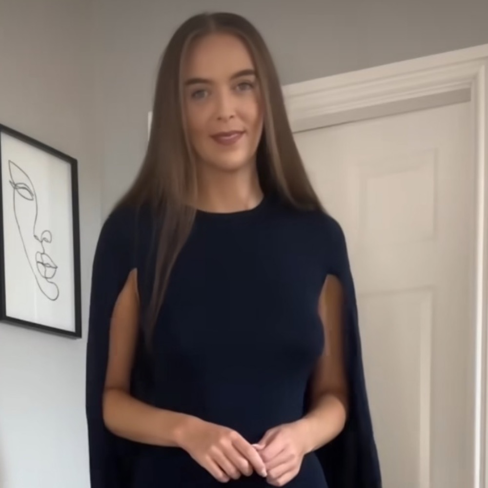 ZARA NAVY BLUE KNIT CAPE DRESS - Picture 8 of 9